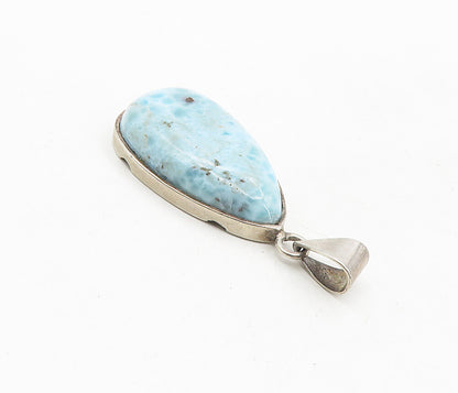 925 Sterling Silver  Vintage Cabochon Cut Larimar Tear Drop Pendant  PT6460