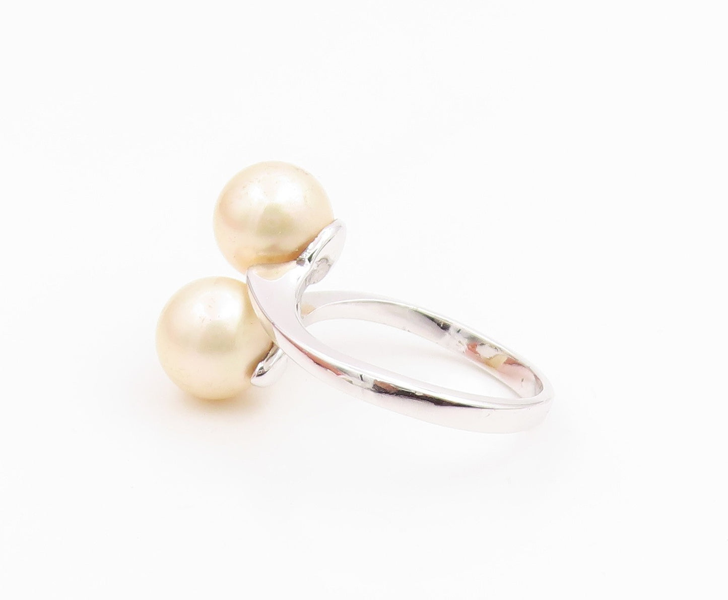 925 Sterling Silver Vintage Ring Round Pearl Elegant Bypass Band  Sz 7  RG35367