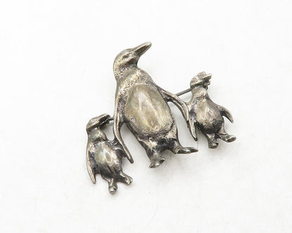 925 Sterling Silver  Vintage Antique Penguin Family Animal Brooch Pin  BP4820
