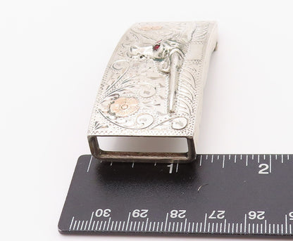 14k Gold 925 Sterling Silver Vintage Belt Buckle CZ Eyed Long Horn Bull  TR3917