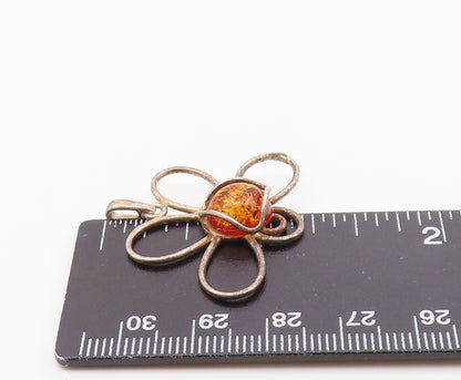 925 Sterling Silver  Vintage Cabochon Cut Amber Butterfly Pendant  PT15648