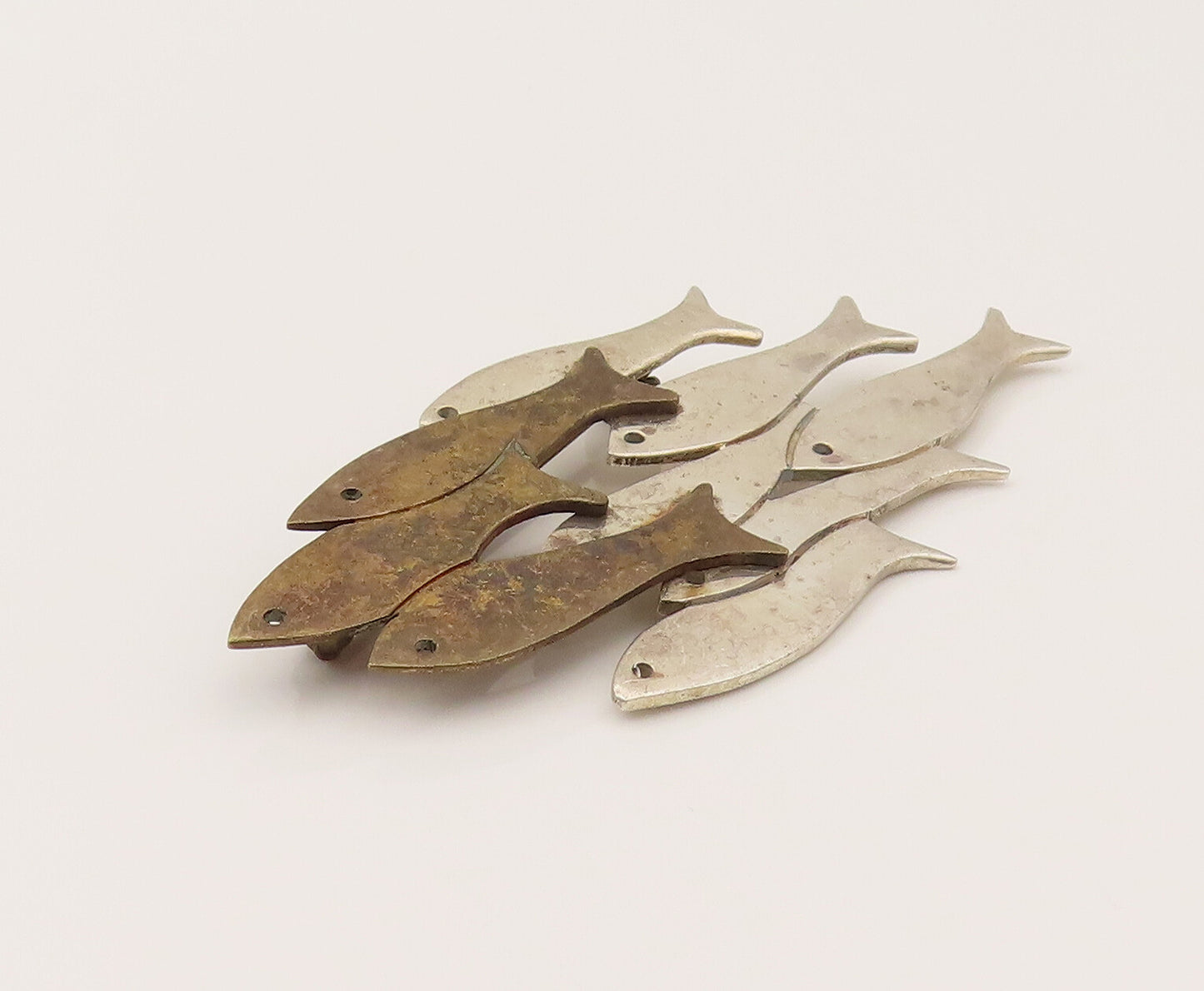 MEXICO 925 Silver  Vintage Two Tone Swimming Fish Family Brooch Pin  BP10237