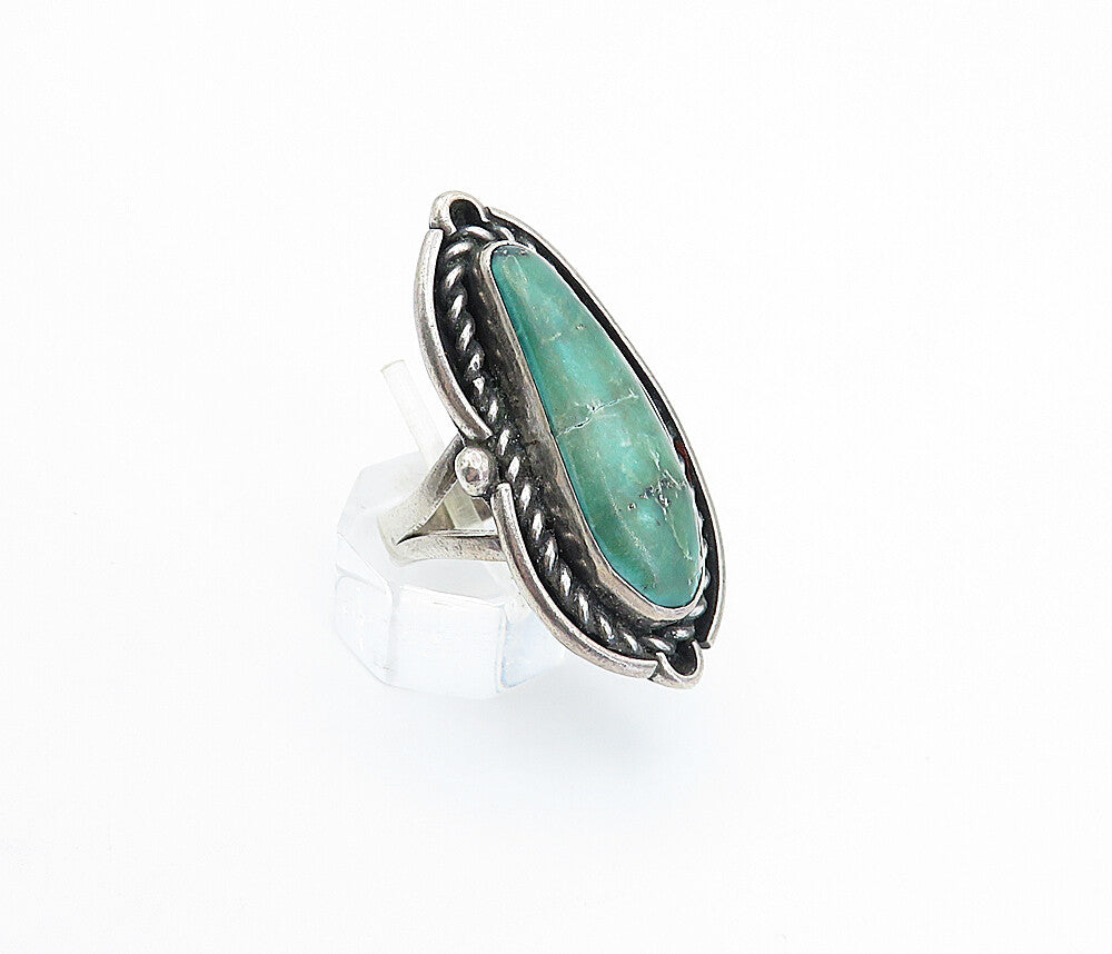 NAVAJO 925 Sterling Silver  Vintage Turquoise Twist Cocktail Ring Sz 6  RG3617