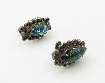 MEXICO 925 Silver  Vintage  Dichroic Glass Swirl Non Pierce Earrings  EG8307
