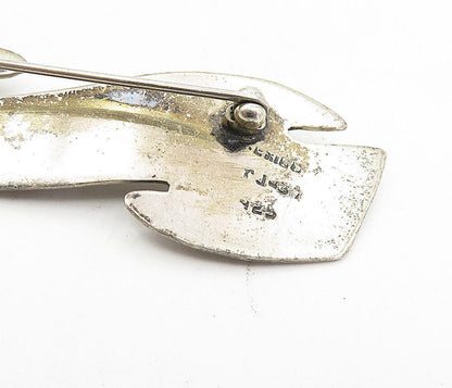MEXICO 925 Sterling Silver  Vintage 2 Tone Modernist Design Brooch Pin  BP3147