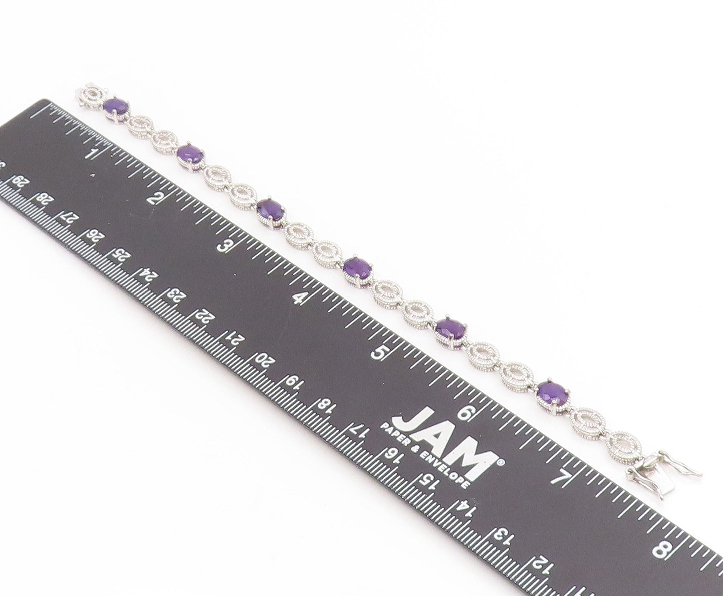 925 Sterling Silver Vintage Bracelet Oval Cut Amethyst Elegant Chain  BT11932