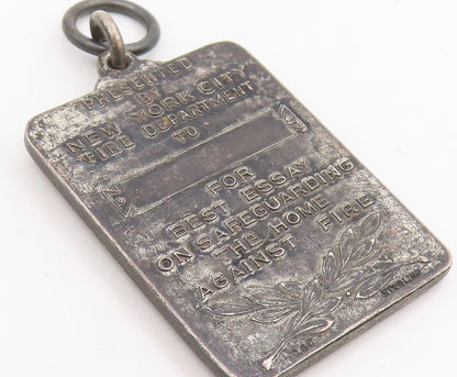 925 Sterling Silver Vintage Pendant Antique Fire Dept Home Again Award  PT25717