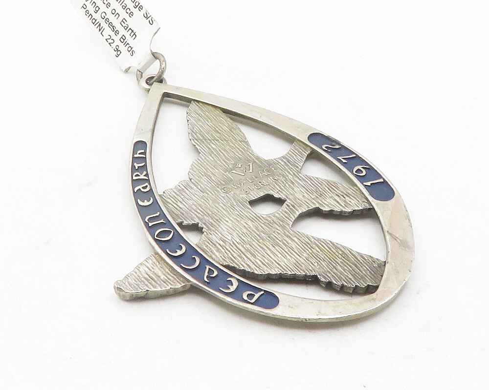 WALLACE 925 Sterling Silver  Vintage Peace On Earth Doves Pendant  PT9601