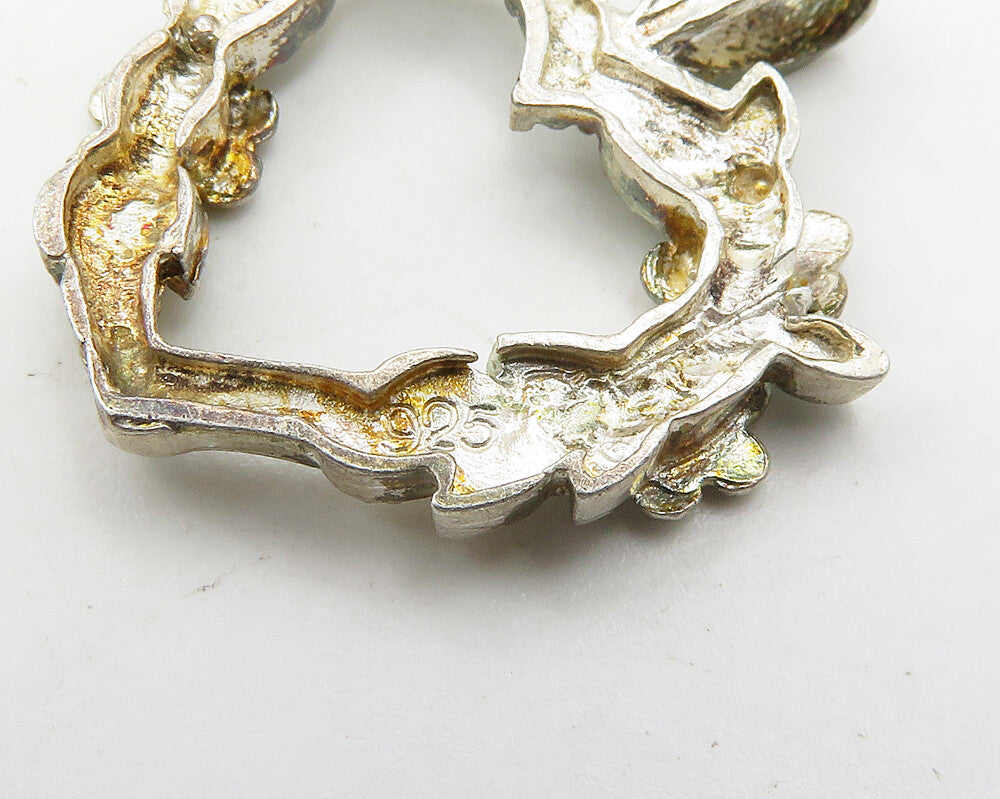 925 Sterling Silver  Vintage Floral Vine Open Love Heart Pendant  PT15329