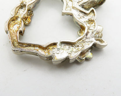 925 Sterling Silver  Vintage Floral Vine Open Love Heart Pendant  PT15329