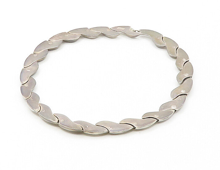 JONDELL 925 Silver  Vintage Shiny Dark Tone Hinge Link Collar Necklace  NE2775