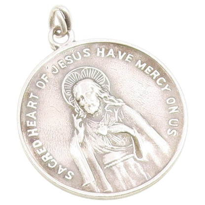925 Sterling Silver Vintage Pendant Sacred Heart of Jesus Medallion  PT26569