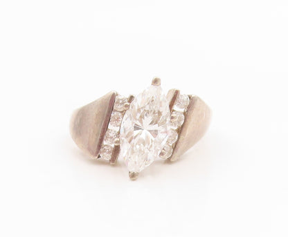 925 Sterling Silver Vintage Ring Marquise Cut CZ Statement Band  Sz 7  RG35971