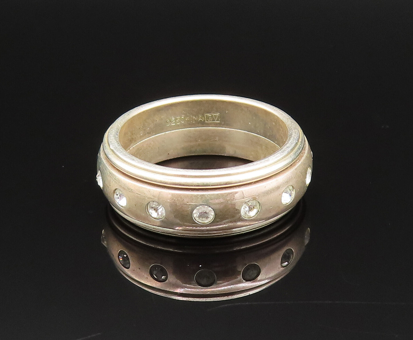 925 Silver  Vintage Gold Plated Cubic Zirconia Spinner Ring Sz 8  RG25512