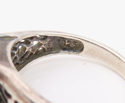 925 Silver  Vintage Quartz With Stencil Cutout Shoulder Ring Sz 8.75  RG26686