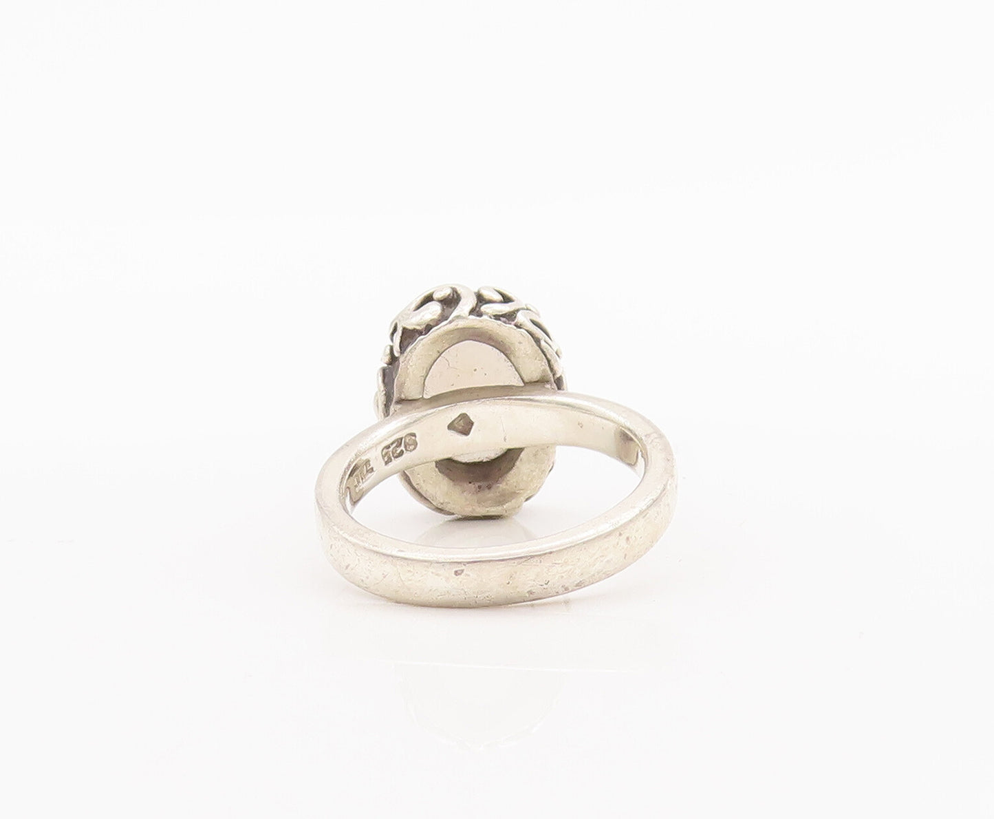 925 Sterling Silver Vintage Ring Swirly Carved Inlay Smokey Quartz Sz 6  RG27858