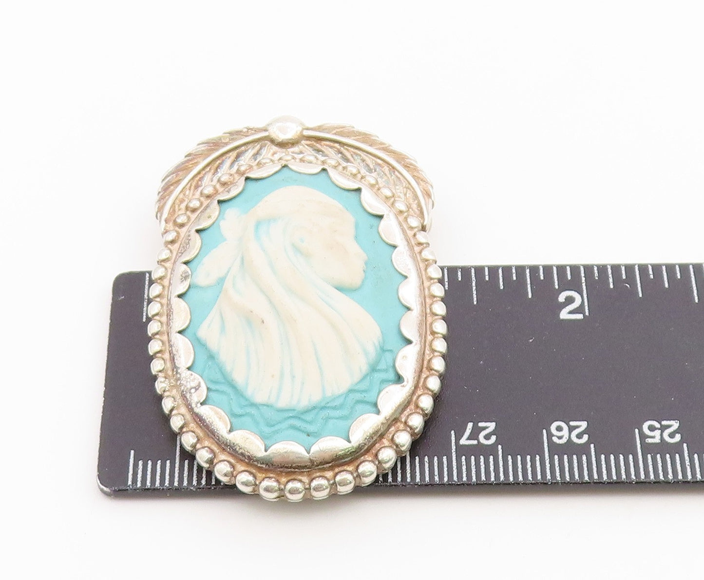 925 Sterling Silver Vintage Brooch Pin CAROLYN POLLACK Cameo Portrait  BP12661