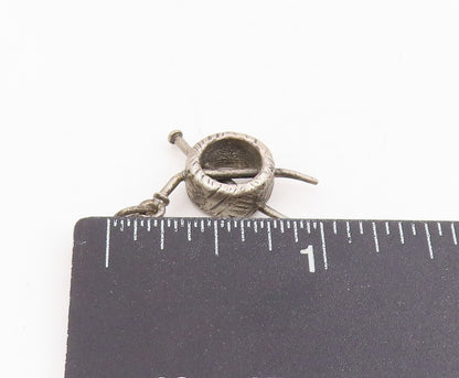 925 Sterling Silver Vintage Pendant Knitting Needle & Yarn Ball Charm  PT25697