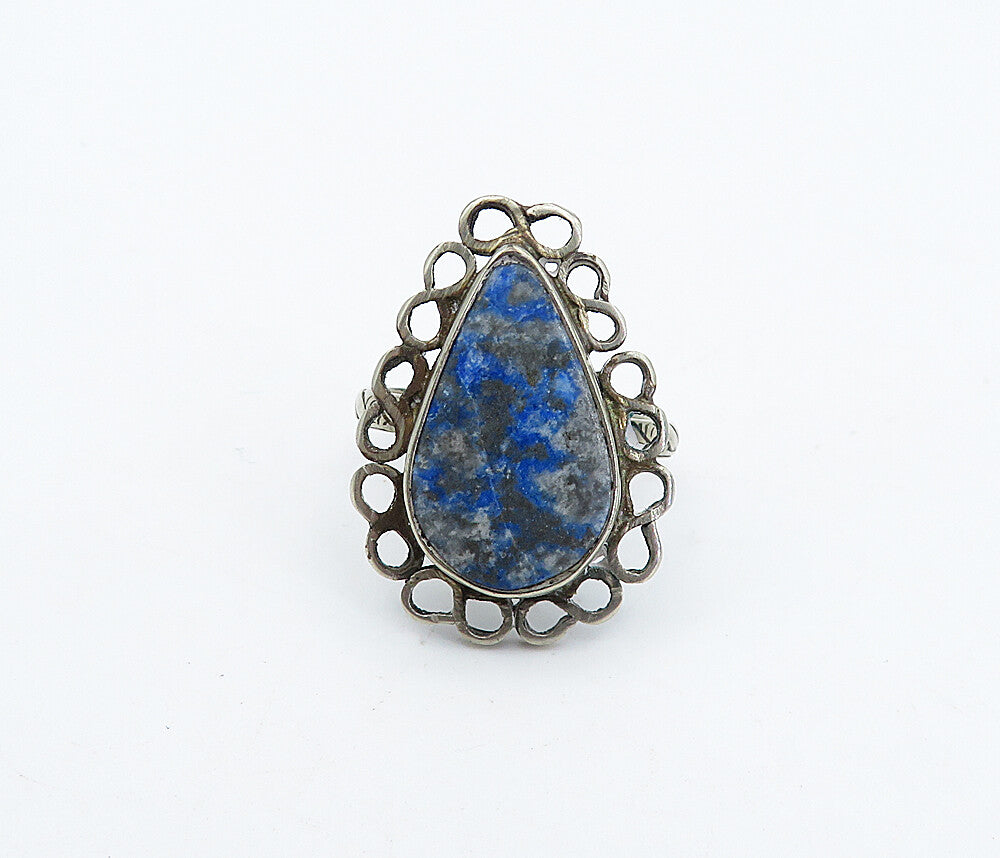 925 Sterling Silver  Vintage Tear Drop Blue Jasper Cocktail Ring Sz 8.5 RG4483