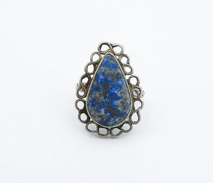 925 Sterling Silver  Vintage Tear Drop Blue Jasper Cocktail Ring Sz 8.5 RG4483