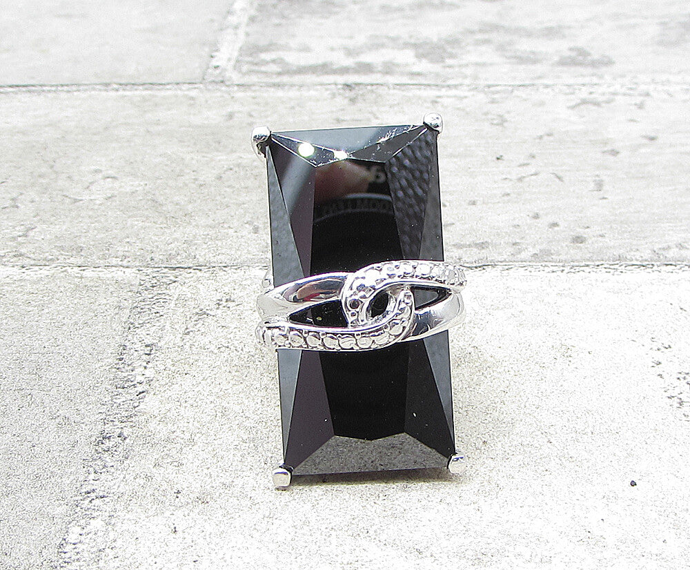 925 Sterling Silver  Faceted Hematite Wrapped Solitaire Ring Sz 7  RG1958