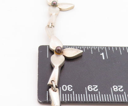 925 Sterling Silver Vintage Necklace Pearl Modernist Botanical Petal Link NE4859
