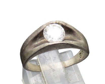 MEXICO 925 Silver  Vintage Cubic Zirconia Dome Solitaire Ring Sz 7  RG21022