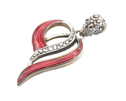 925 Sterling Silver  Vintage Enamel Coated Floral Bail Drop Pendant  PT8044