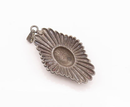 925 Sterling Silver Vintage Pendant Antique Solid Carved Roped Flower  PT22963