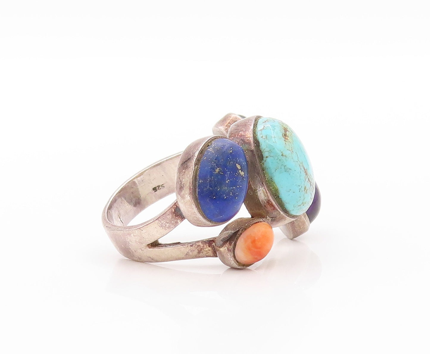 925 Sterling Silver Vintage Ring Cabochon Amethyst Garnet Gemstone Sz 7  RG32585