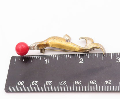 925 Sterling Silver Vintage Brooch Pin LANG Delphine Playing With Ball  BP10969