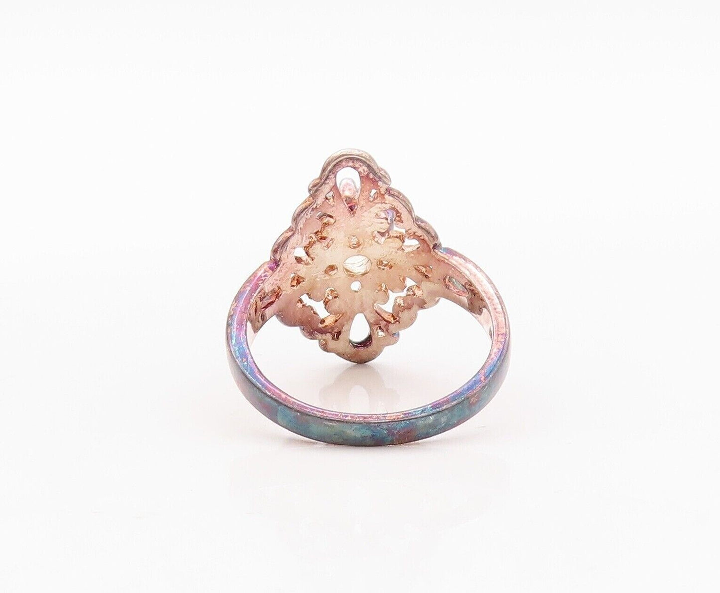 925 Sterling Silver Vintage Ring Floral Cutout Blue Topaz  Sz 7  RG29942