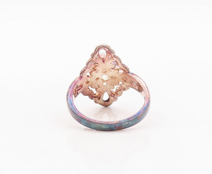 925 Sterling Silver Vintage Ring Floral Cutout Blue Topaz  Sz 7  RG29942