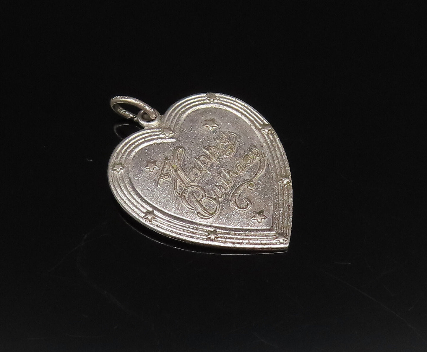 925 Sterling Silver Vintage Engraved Happy Birthday Love Heart Pendant PT21839