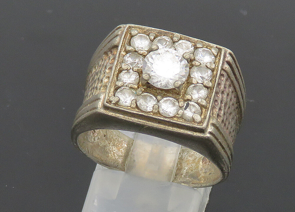 925 Sterling Silver  Vintage Cubic Zirconia Square Band Ring Sz 9.5  RG20849