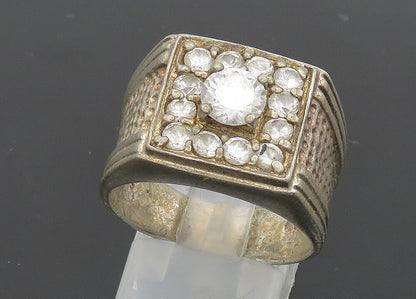 925 Sterling Silver  Vintage Cubic Zirconia Square Band Ring Sz 9.5  RG20849