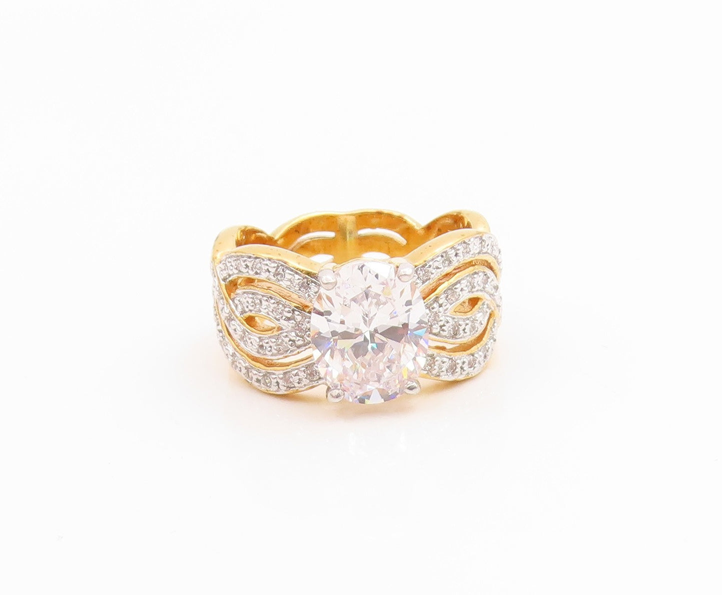 925 Sterling Silver Vintage Ring Gold Plated CZ Statement Band  Sz 7  RG35520