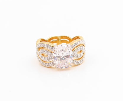 925 Sterling Silver Vintage Ring Gold Plated CZ Statement Band  Sz 7  RG35520