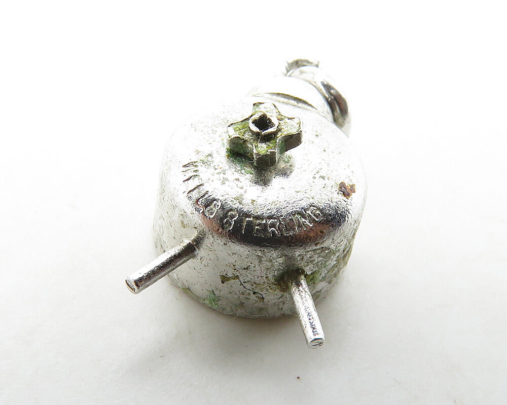 WELLS 925 Sterling Silver  Vintage Petite Alarm Clock Pendant (SPINS)  PT15625