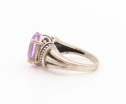925 Sterling Silver Vintage Ring Oval Cut Amethyst Statement Band  Sz 6  RG35958