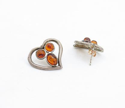 925 Sterling Silver  Vintage Petite Amber Love Heart Drop Earrings  EG2768