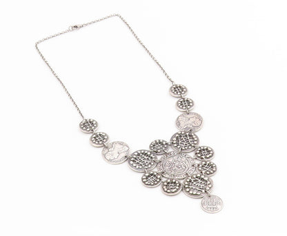925 Sterling Silver Vintage Necklace Antique Treasure Coin Openwork Disc  NE4719