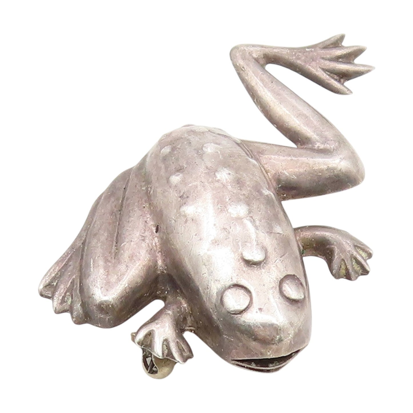 925 Sterling Silver Vintage Brooch Textured Leaping Frog Figurine Pin  BP12105