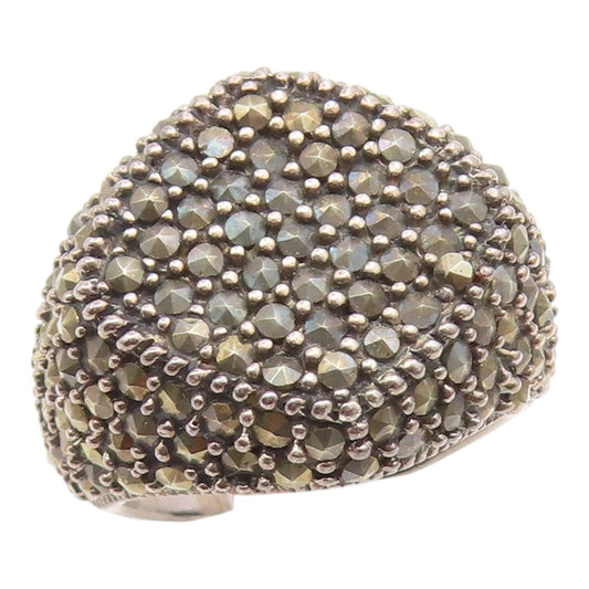 925 Sterling Silver Vintage Ring Marcasite Cluster Bold Dome Band  Sz 7  RG35070