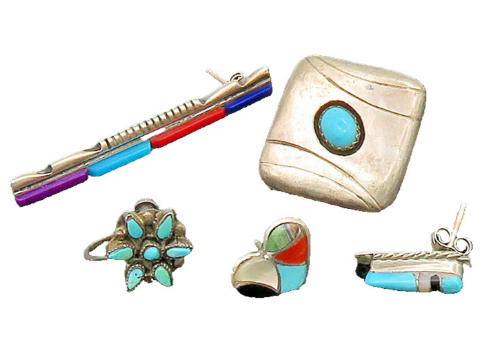 ZUNI NAVAJO 925 Sterling Silver Vintage Multi Stone Lot Single Earrings EG11259