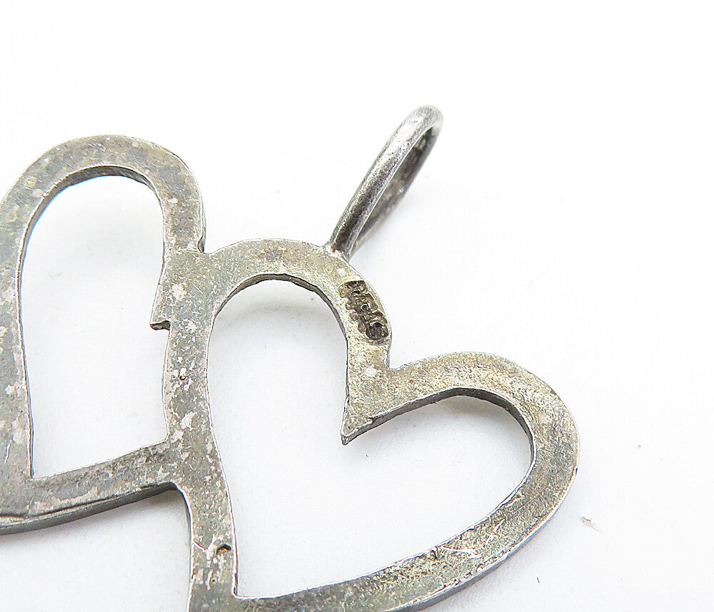 925 Sterling Silver Vintage Dark Tone Open Double Love Heart Pendant PT5266
