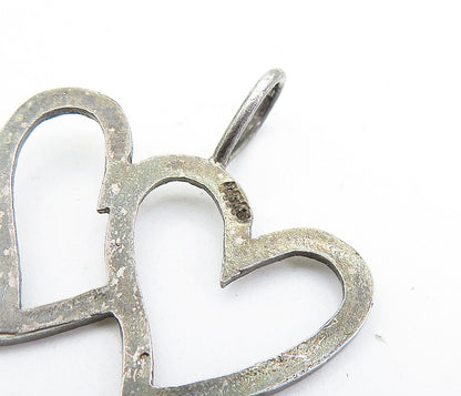 925 Sterling Silver Vintage Dark Tone Open Double Love Heart Pendant PT5266