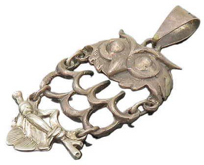 MEXICO 925 Sterling Silver  Vintage Owl Perched On Branch Pendant  PT18144