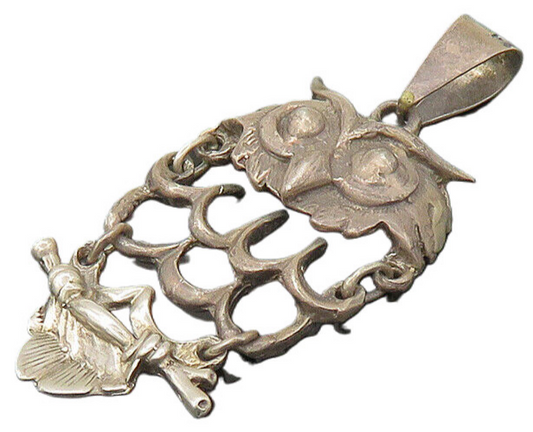 MEXICO 925 Sterling Silver  Vintage Owl Perched On Branch Pendant  PT18144