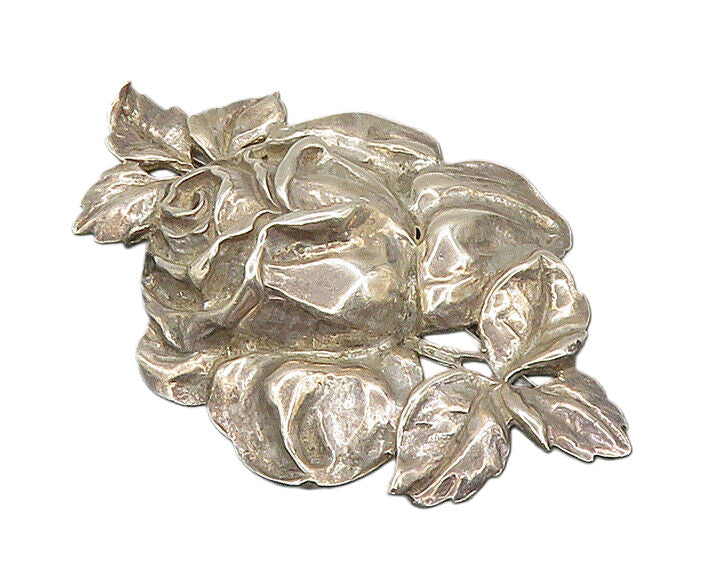 925 Sterling Silver  Vintage Shiny Rose Flower Motif Brooch Pin  BP8294